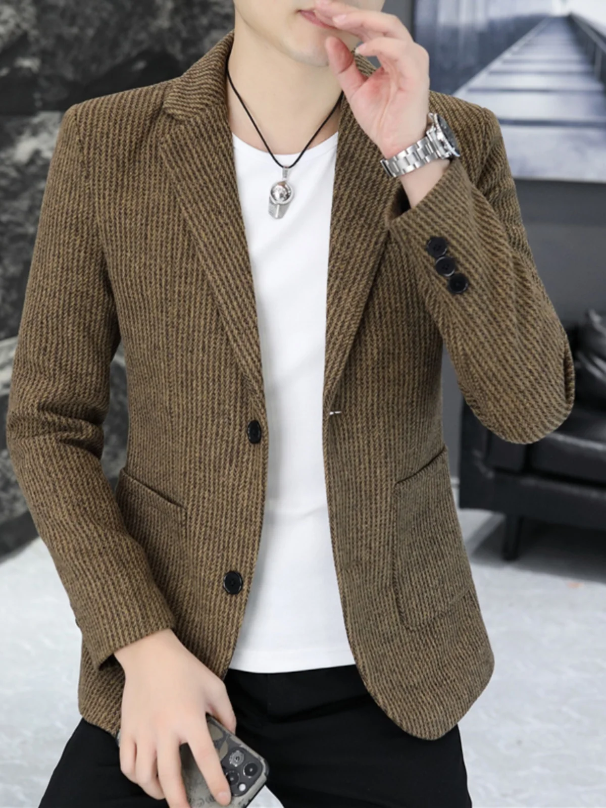 

Мужская приталенная куртка на весну-осень, повседневная, однобортная, тонкая верхняя одежда в модном корейском стиле для молодежи