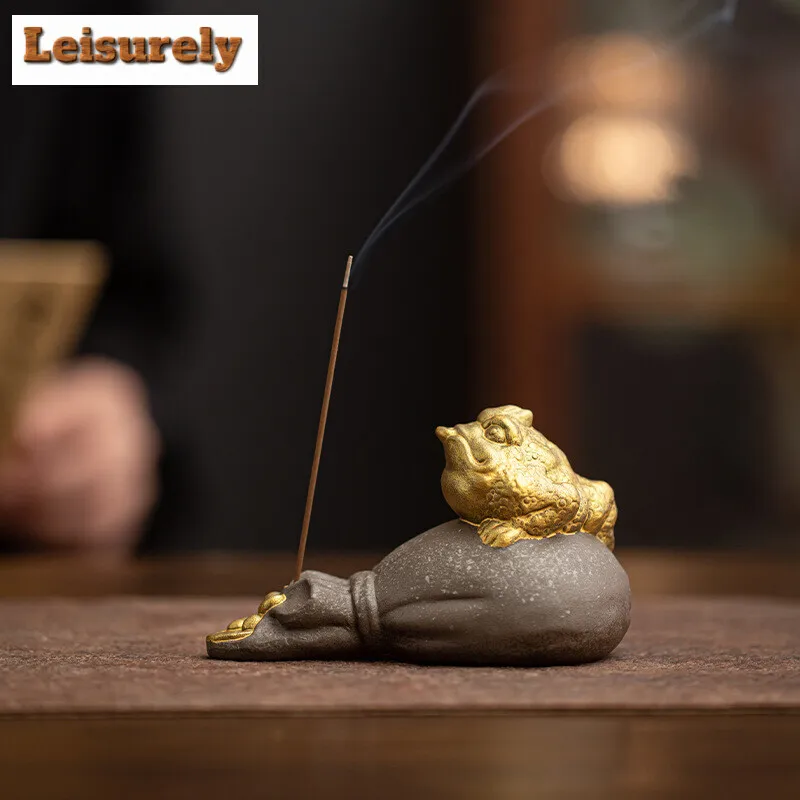 Creative Money Bag Golden Toad Fragrance Insertion Holder Home Line Incense Burner Indoor Censer Seat Zen Tea Pet Desktop Crafts