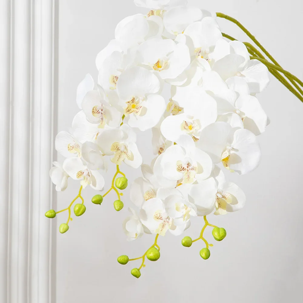 1pc Artificial Phalaenopsis Flowers with Leaves Faux 9Heads Orchid Flower Branch for Wedding Home Table Decor Floral Arrangement