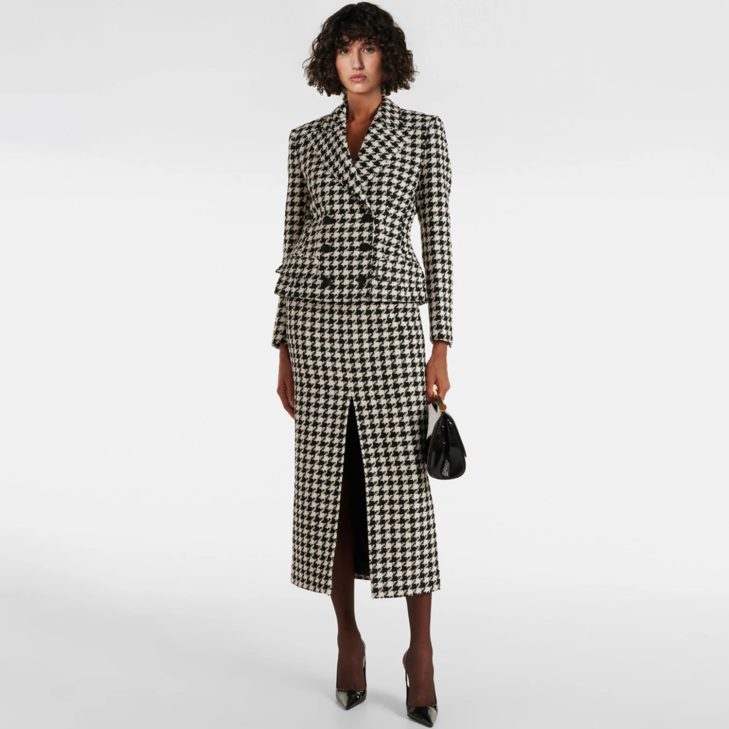 Allingentle Hahnentritt-Rock-Anzug für Damen, 2-teiliges Set, Business-Party, Büro-Outfits, Rock-Anzug-Set, individuell anpassbar