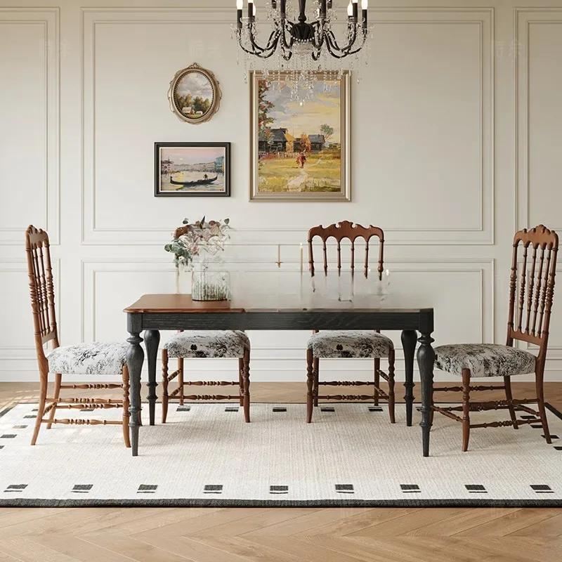 

Solid wood dining table and chair combination, rectangular French style