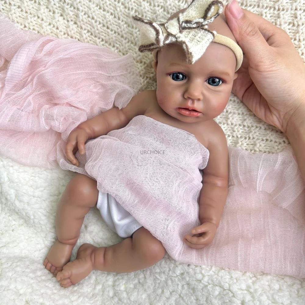 Mini 30CM bebê africano LouLou pele escura completa sólida macia de silicone renascido bebê menina pode abrir a boca boneca lavável presente de Natal