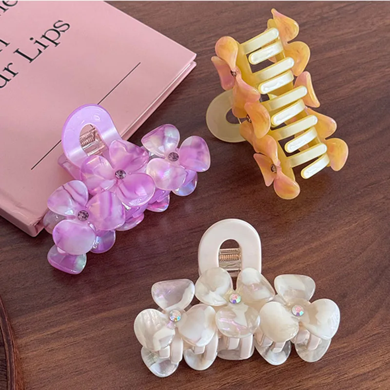 الكورية الجديدة الرائعة ثلاثية الأبعاد الراين مرصع زهرة مشبك شعر موضة لطيف خلات عالية بونتاليل القرش كليب