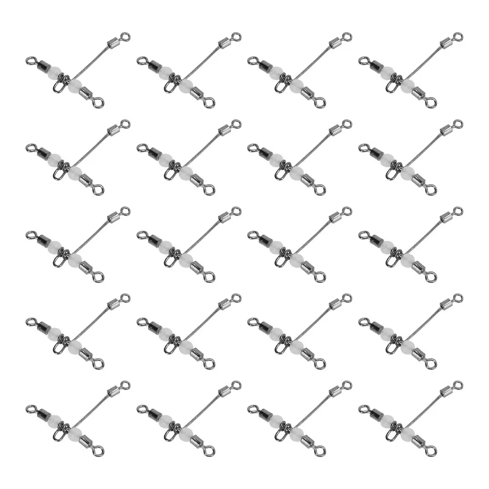 

20PCS T Shape Cross Line Rolling Swivel with Luminous Beads Lightweight 3 Way Fishing Swivel Heavy Duty Fishing Swivel