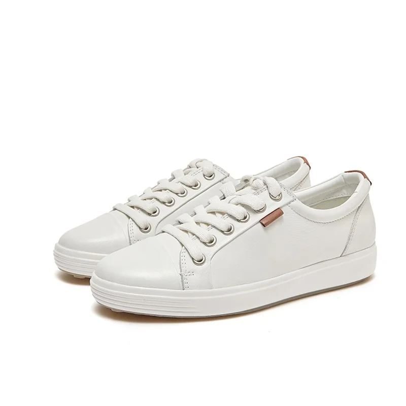 أحذية مصممة للسيدات من جلد البقر، أحذية بيضاء مريحة من الجلد الناعم سهلة الارتداء كاجوال مسطحة من الأسفل ومنخفضة من تصميم الدنماركي #1