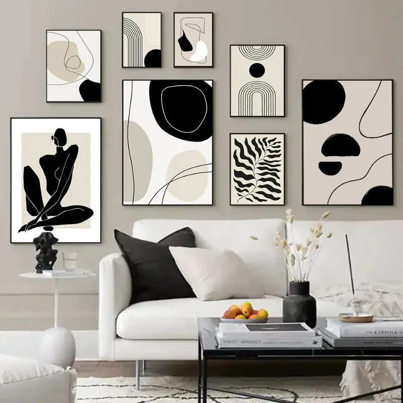 1PC frameless decorative art print,Geometric Leaf Rainbow Abstract Boho Canvas Prints Bohemia Line Poster Nordic Room Wall Aesth