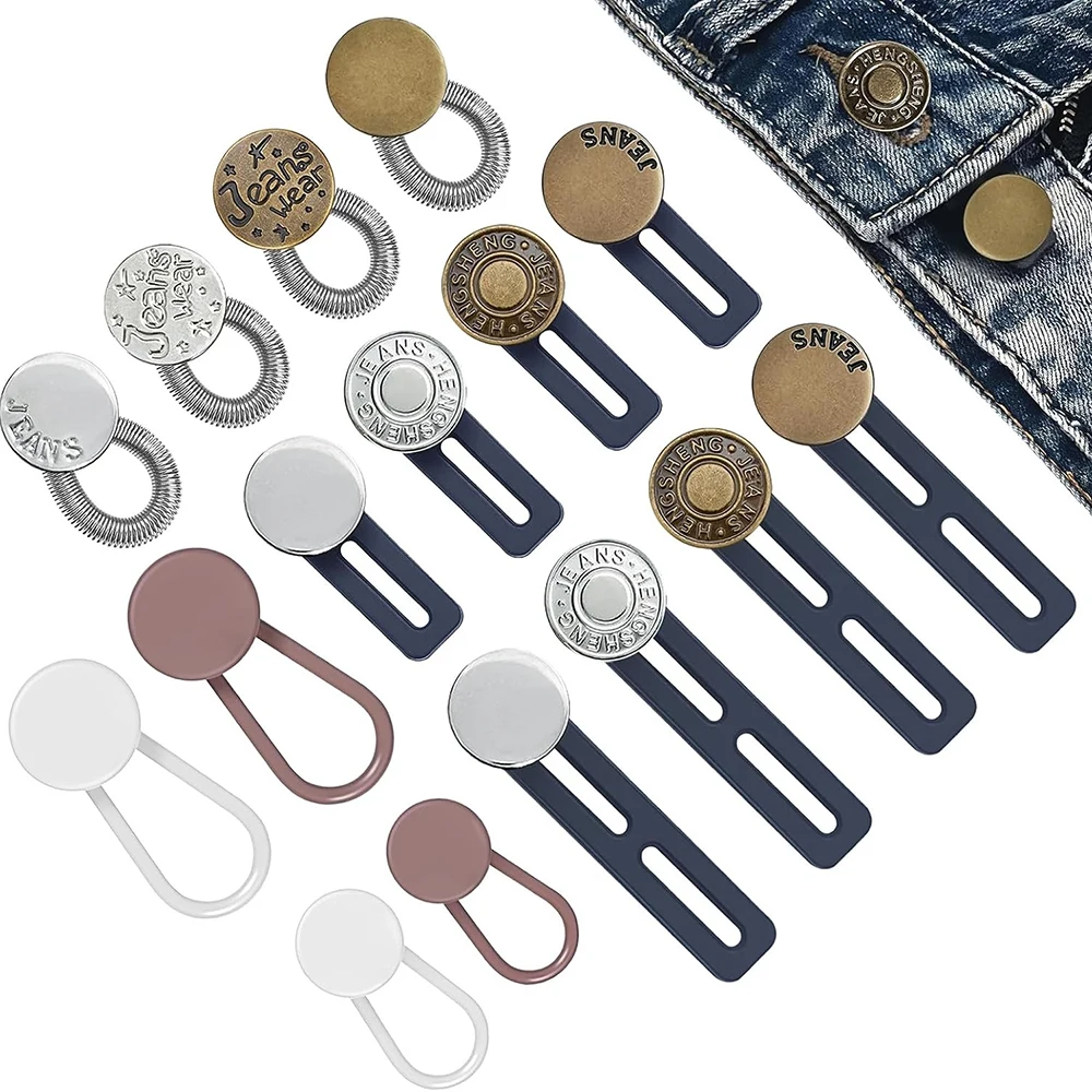 

No-Sew Button Extenders Adjustable Pants Button Extender Invisible Waistband Extenders with Zinc Alloy Buttons for Women and Men