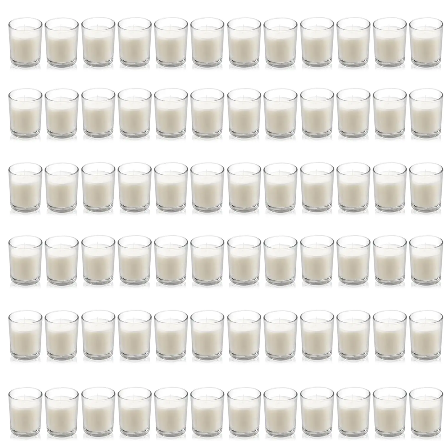 

72 Pack Warm White Unscented Glass Votive Candles, Hand Poured for Weddings Spa Holidays Party Decor