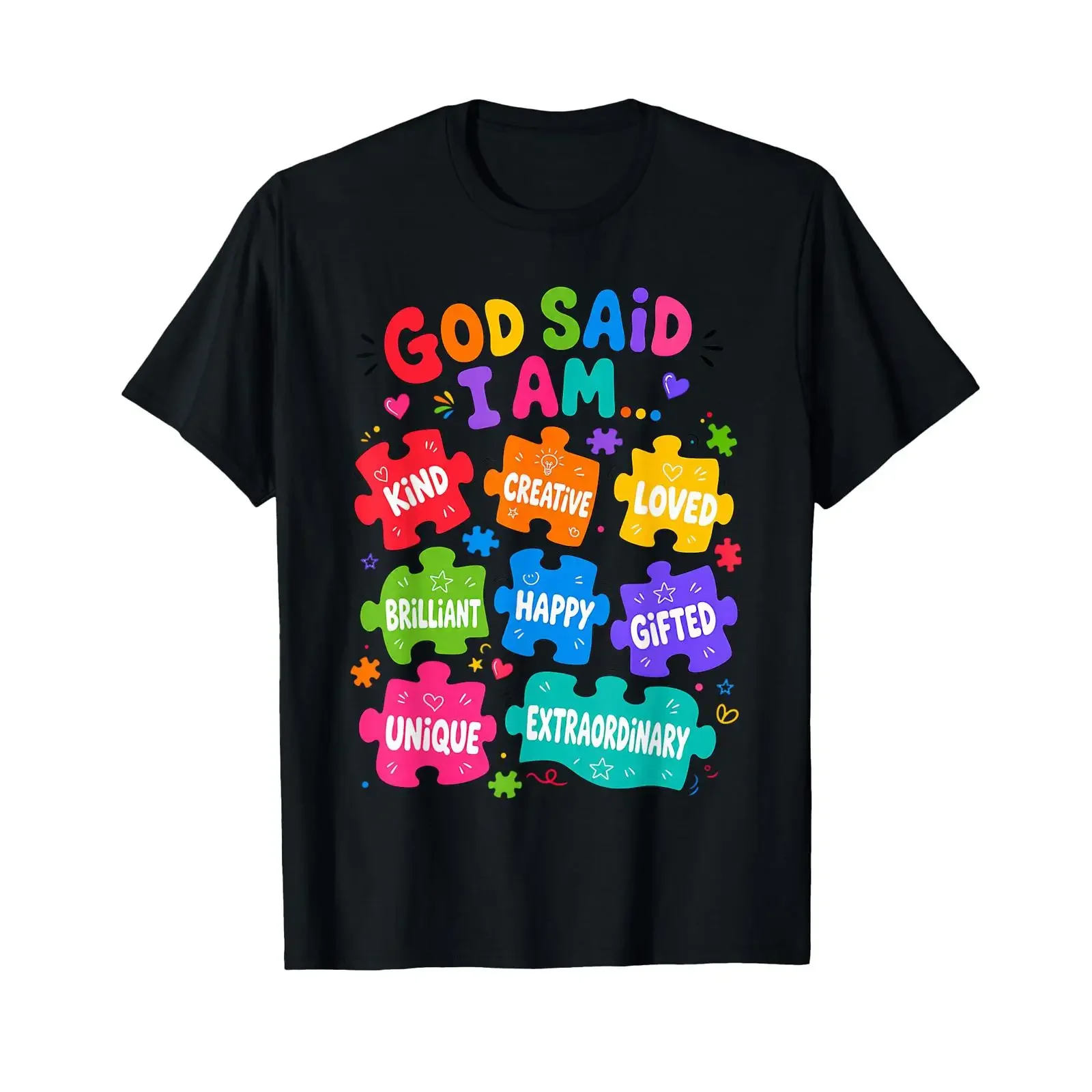God said I am colorful puzzles affirmations autism consciousness T shirt vintage Washed streetwear Breathable Comfortable