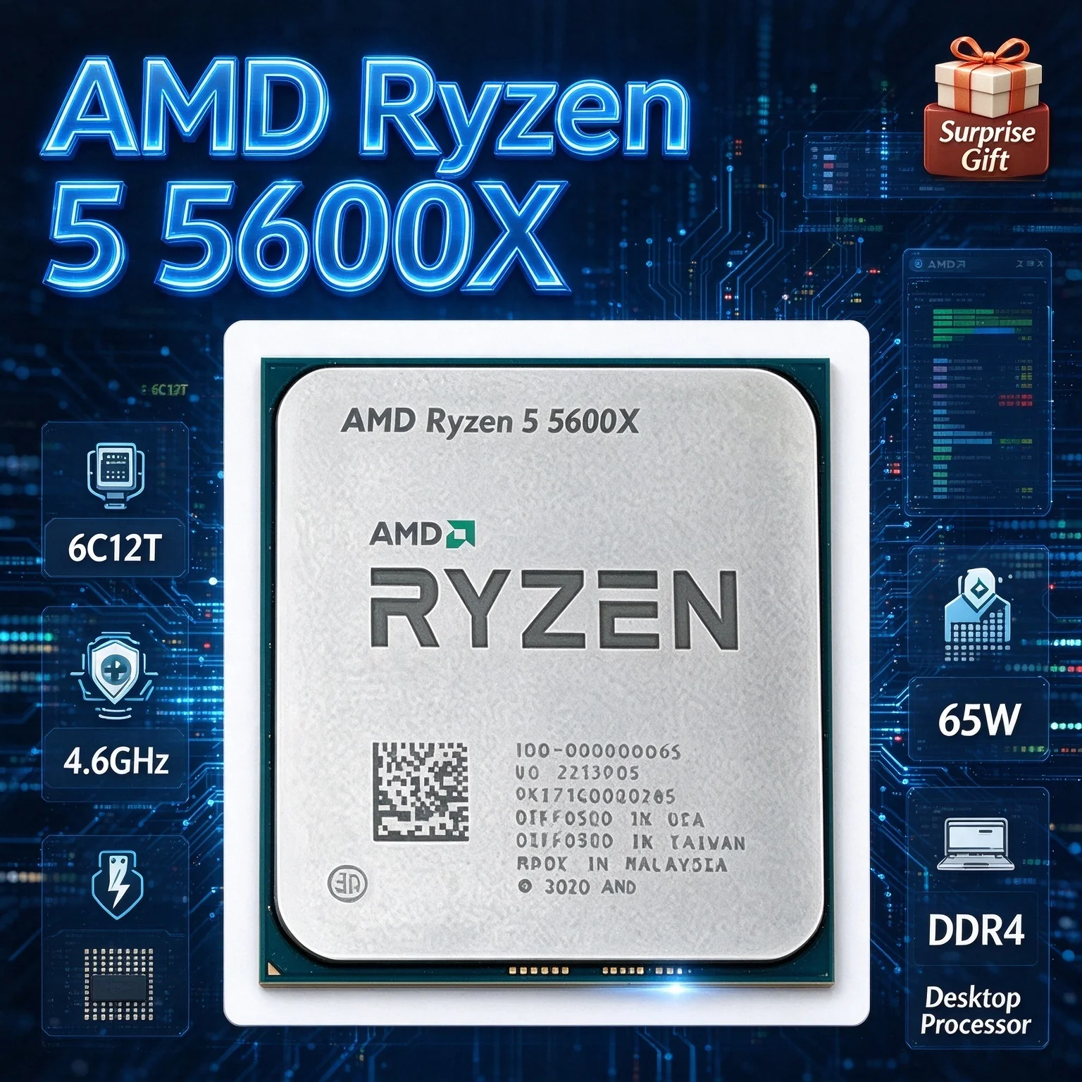 AMD Ryzen 5 5600X NEW CPU 6-Core 12-Thread 4.6GHz Unlocked Desktop Processor Socket AM4 Gaming CPU Without Package