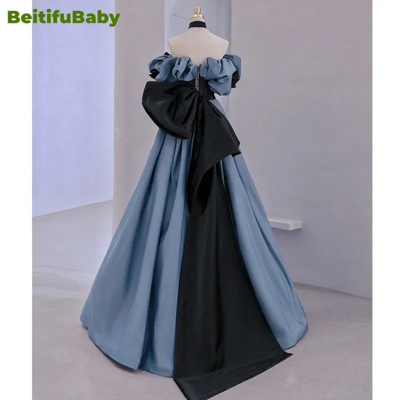 BeitifuBaby Women\'s Palace Style Evening Dress Off The Shoulder Slimming Lace Bow Banquet Ball Gown Formal Dress Women Vestidos