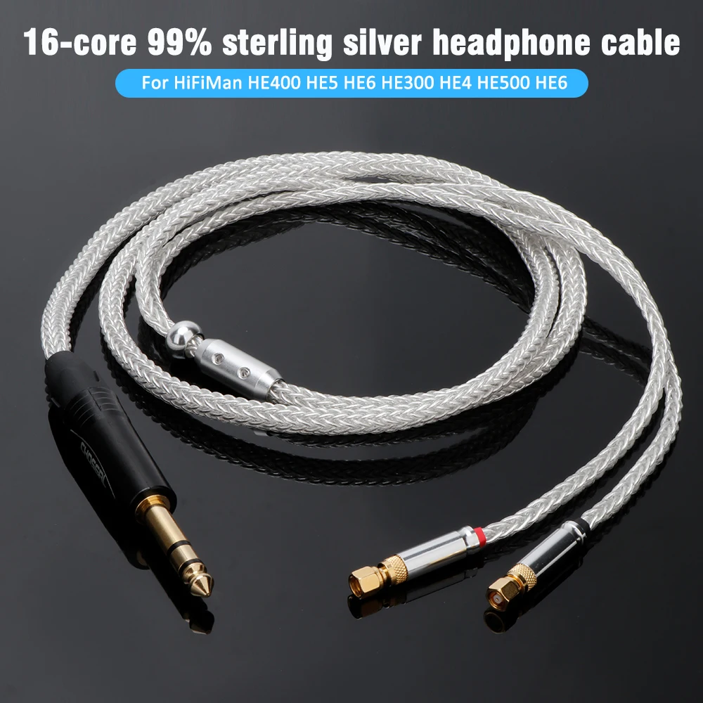 

6.5mm Earphone cable Pure silver6.35mm Earbud Replace Cable for HE400 HE5 HE6 HE300 HE560 HE4 HE500 Headphone