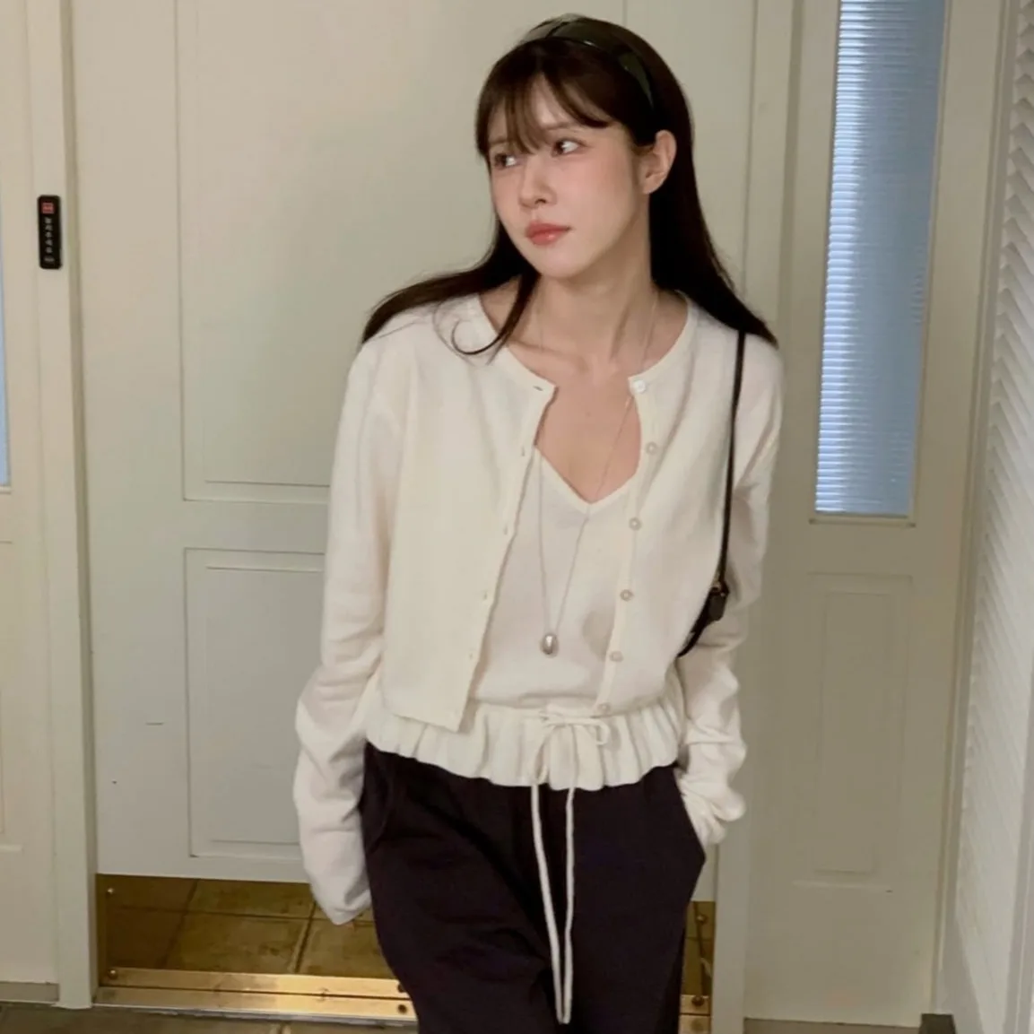 Autumn Winter Drawstring Lace Trim Camisole Knitted Cardigan Two Piece Set Women's Knitted Sweater Casual Comfortable Fit