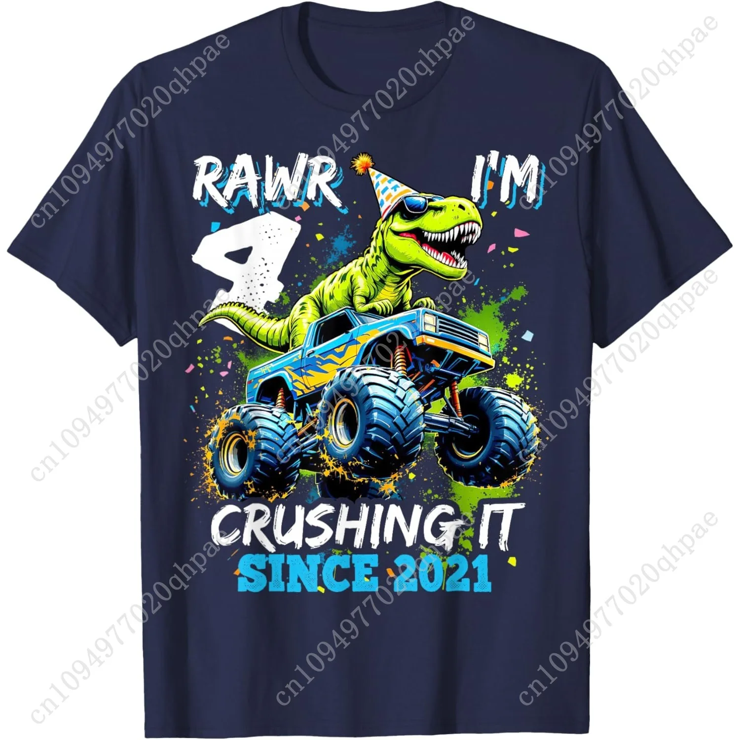 4th Birthday Monster Truck Dinosaur Party Boys Rawr I'm 4 T-Shirt