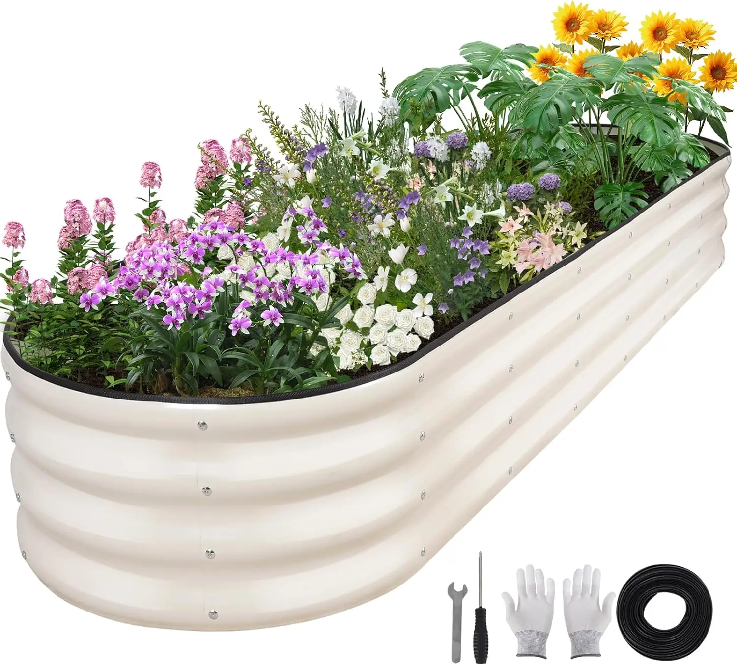 

Galvanized Raised Garden Bed - 8×2×1ft Planter Raised Beds for Gardening | Oval Metal Garden Planter Box with Safety Edging and