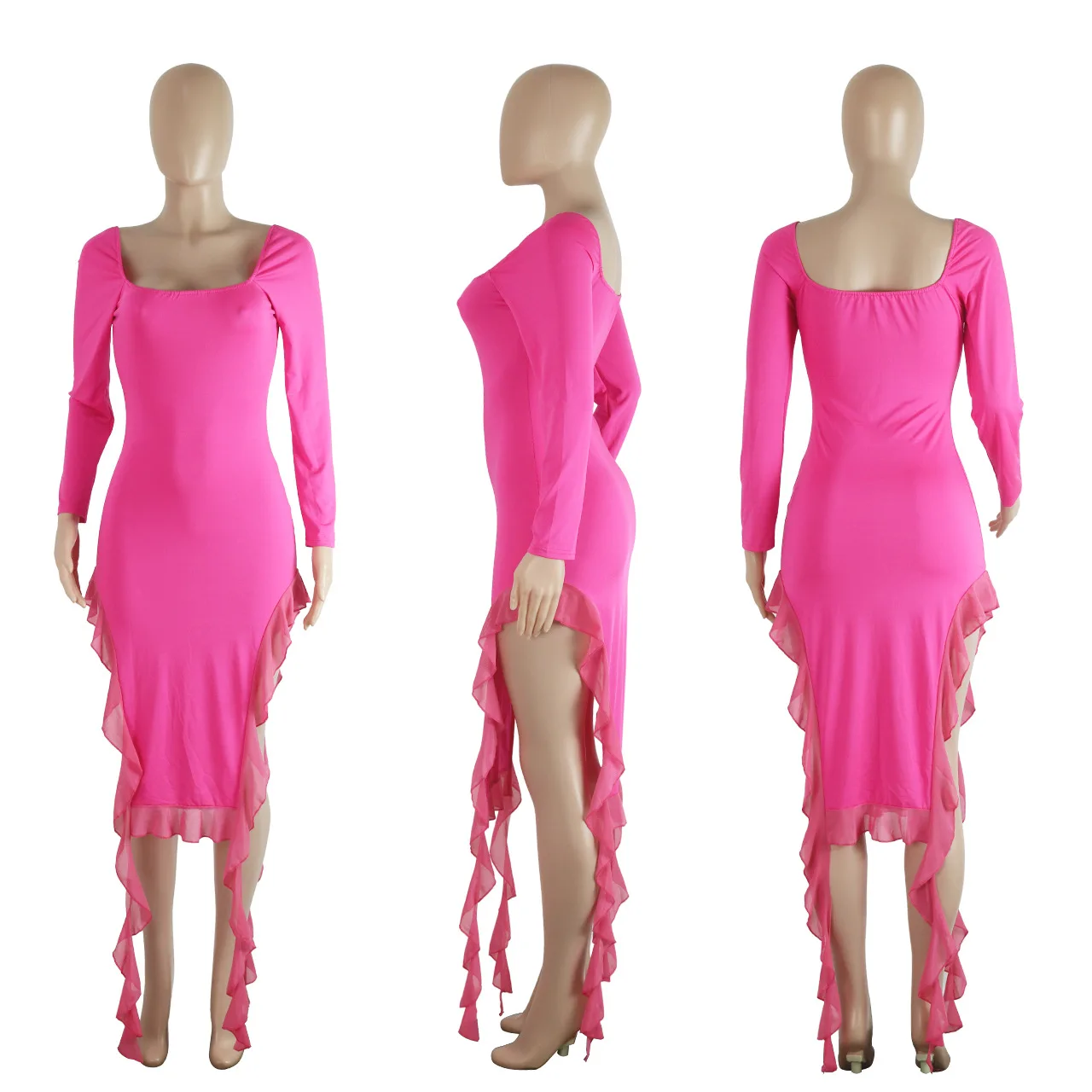 Ruffle Maxi abito a fessura Sexy Club Party Bodycon Fashion abito da sera donna 2023 autunno vestiti di moda eleganti abiti lunghi di lusso