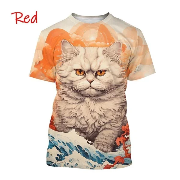 Fashionable Personalized Harajuku Style Unisex Short-sleeved Top New Animal Cat 3D Printed T-shirt