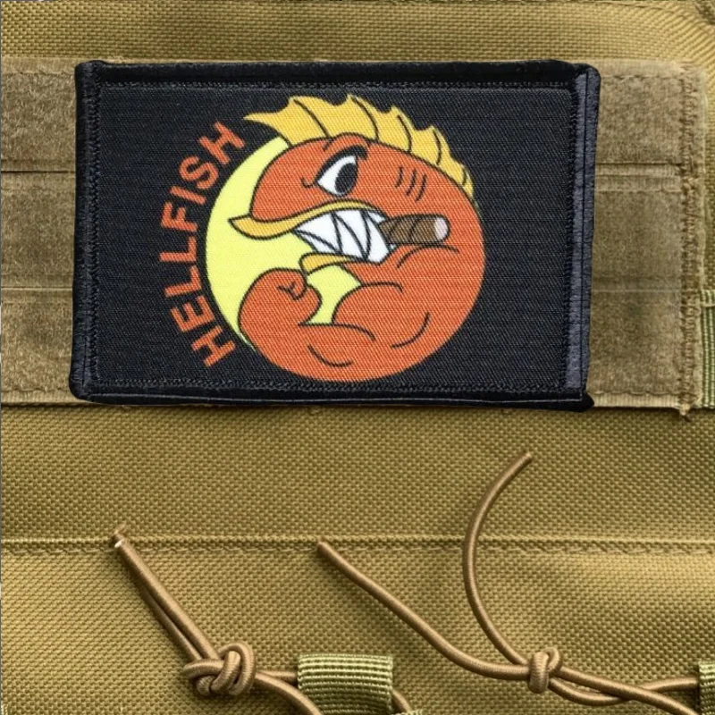 Fighting Hellfish Morale Badge Embroidery Hook&Loop Emblem Funny Tactical Fish Chevron Patch Military Flag DIY Backpack Stickers