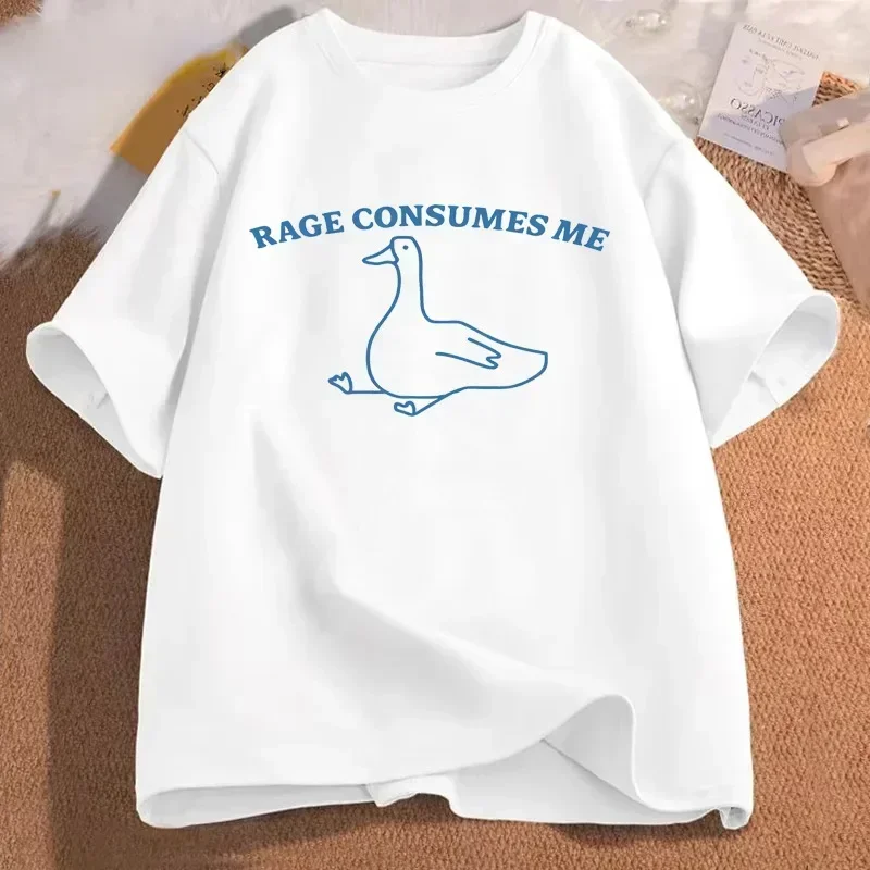 Rage Consumes Me Goose Funny Meme Graphic Tee T-Shirts, Short Sleeve T-Shirt, Retro Streetwear Y2K Aesthetic Casual Fashion Tops