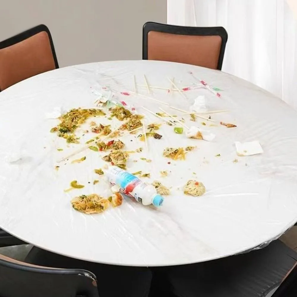 10PCS Round Disposable Tablecloths Square Oil-proof Elastic Band Tablecloths Thickened Waterproof Table Cover Party Gatherings