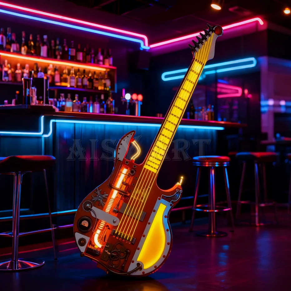 

Cyberpunk Industrial Metal Guitar Wall Lights, RGB LED Ambient Lighting, Bar/KTV/Restaurant Music Theme Decor
