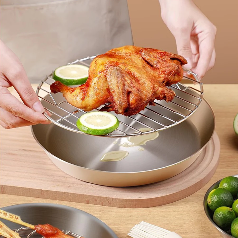 

1 set 1 Set Stainless Steel Baking Tray With Rack Roasting Pan For Bbq Grill Plate Oven Bakeware Set Durable Drain Oil Pan