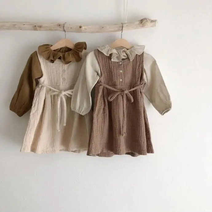 2026 New Fall Toddler Girls Japan Korea Style Cotton Linen Forest Frill Neck Long Sleeve Casual Base Shirt