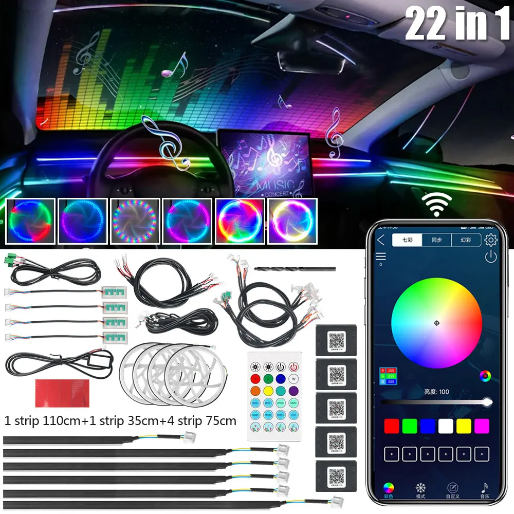 

Split partition control hidden atmosphere light app+remote control dual control obd2 car modification light strip