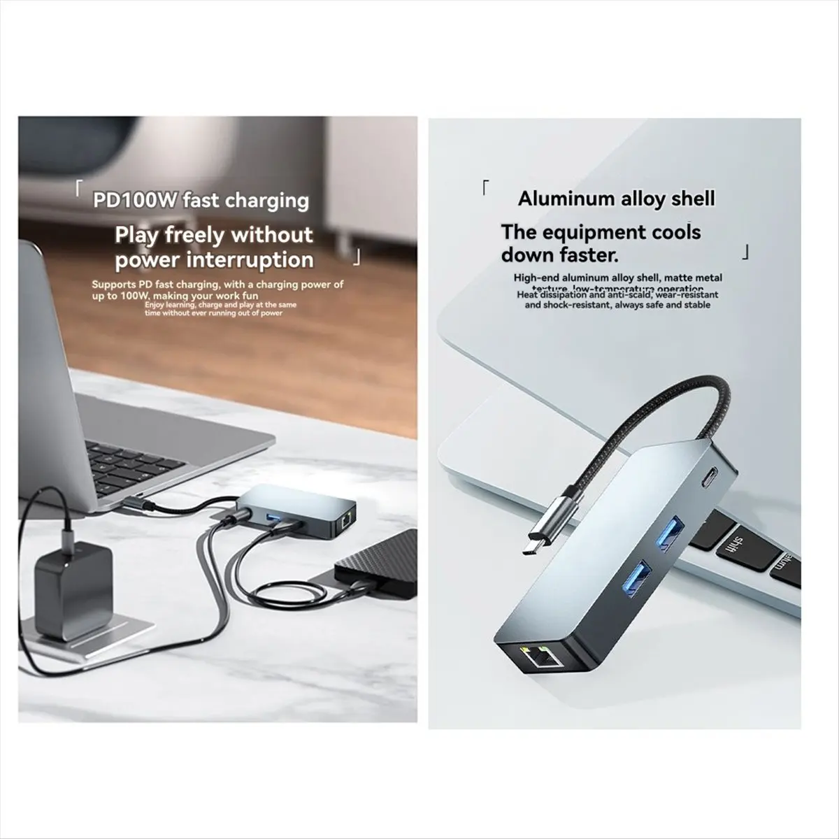 USB3.2 Expander with Gigabit Port PD 100W External Power Supply Splitter HDTV VGA Ethernet USB AudioCards Reader