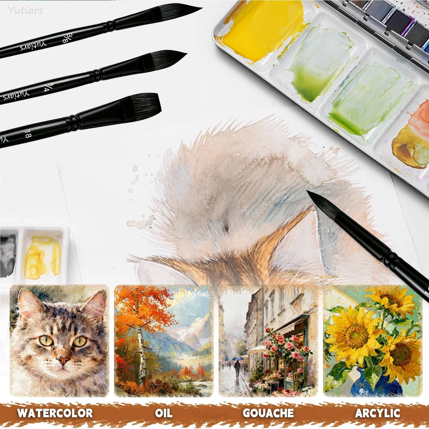 Premium 10-teiliges Pinselset von Yutiars Langlebige Nylon-Pinsel Perfekt für Kunsthandwerk Acryl Aquarell und Ölmalerei – Detail 6