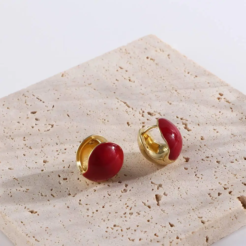 Accessories Copper Ear Buckle Acacia Red Bean Women Hoop Earrings Korean Style Earrings Huggie Earrings Fashion Jewelry Gift