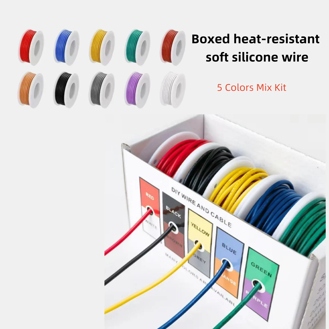 Cable de silicona Flexible resistente al calor 30/28/26/24/22/20/18/16AWG Cable trenzado Cable de cobre estañado eléctrico (Kit de mezcla de 5 colores)