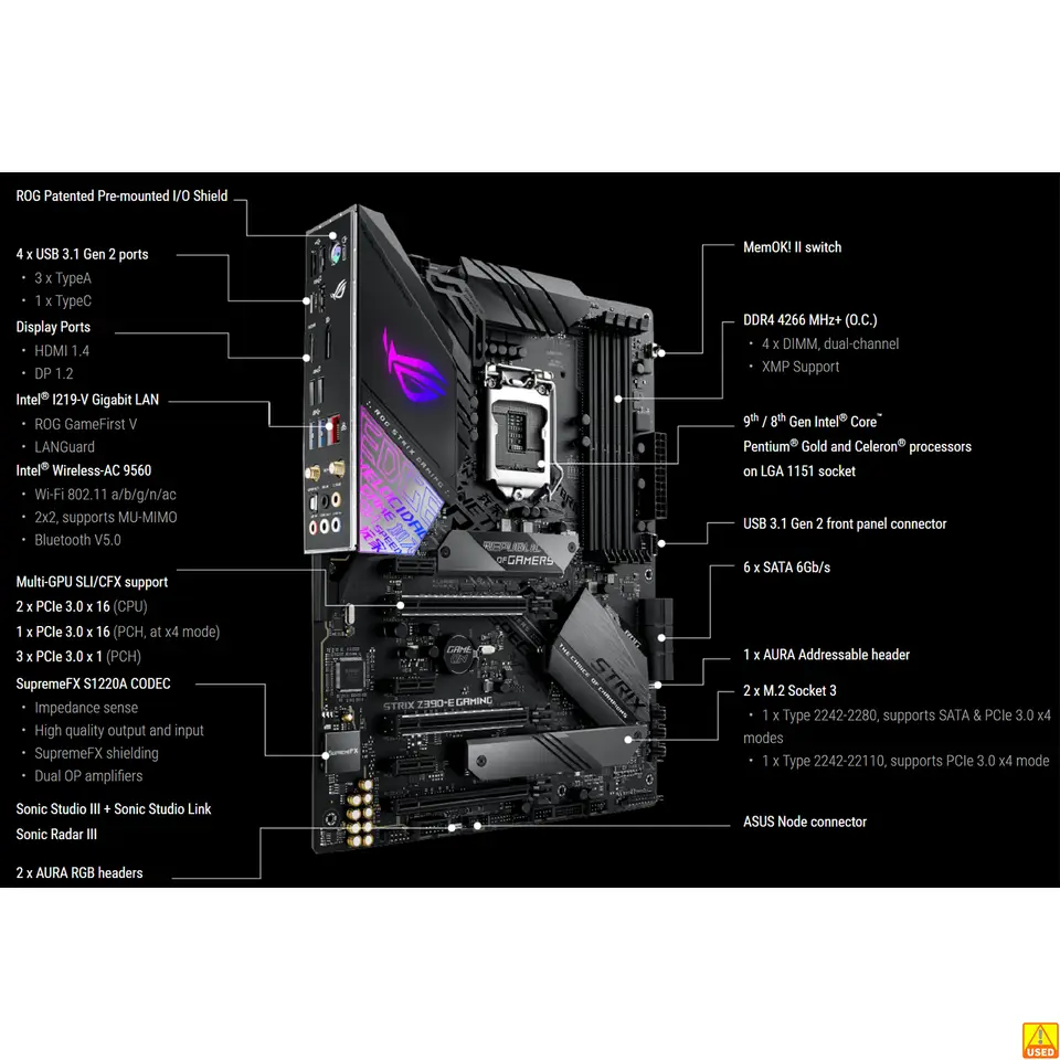 لوحة أم ASUS ROG STRIX Z390-E GAMING مقبس LGA1151 معالج CPU ذاكرة DDR4 4266(OC) شريحة Z390 لوحة رئيسية ATX