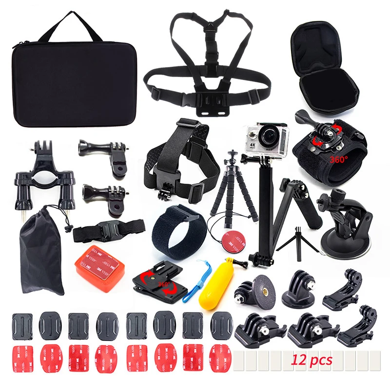 Mounts for Gopro Accessories Set for go pro hero 7 black 6 5 kit 3 way selfie stick for Eken h9r H8R / for xiaomi yi EVA case