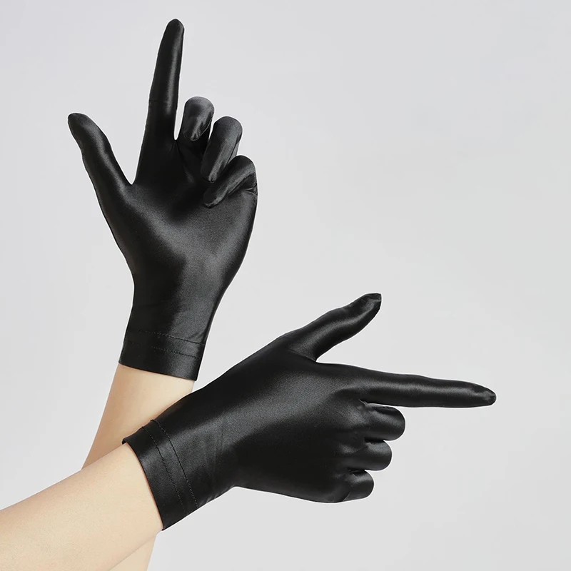 Solide Ultradünne Kurze Hochelastische Ölglanz-Handschuhe für Männer und Frauen Transparente Sexy Cosplay Bühnenauftritt Sonnenschutz Fahrhandschuhe – Detail 2