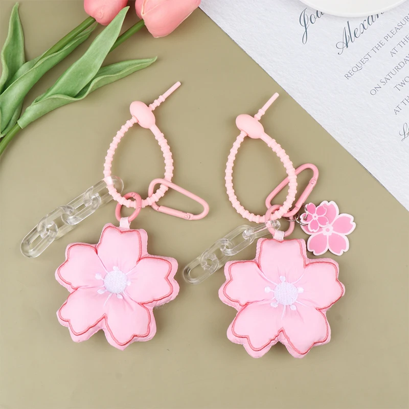1PC Pink Cherry Blossom Key Chain Fabric Sakura Pendant Cute