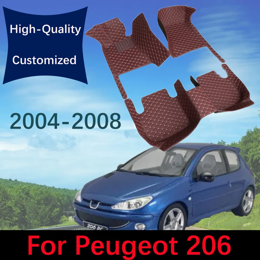 

High-Quality Leather Car Floor Mats For Peugeot 206 2004 2005 2006 2007 2008 Custom Automobile Carpet Rugs Foot Pads Accessories