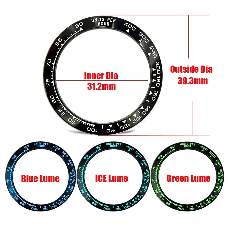 Watch Accessories 39.3mm Watch Bezel DTN ICE Green BLue Luminous Ceramic Bezel Ring Fits for RLX DTN Case Parts Inner 31.2mm