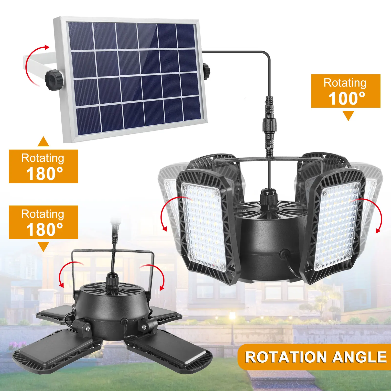 Imagem -02 - Solar Powered Pendant Light com Controle Remoto Lâmpada Sensor Led Luz de Segurança Regulável para Garagem Jardim Varanda Exterior