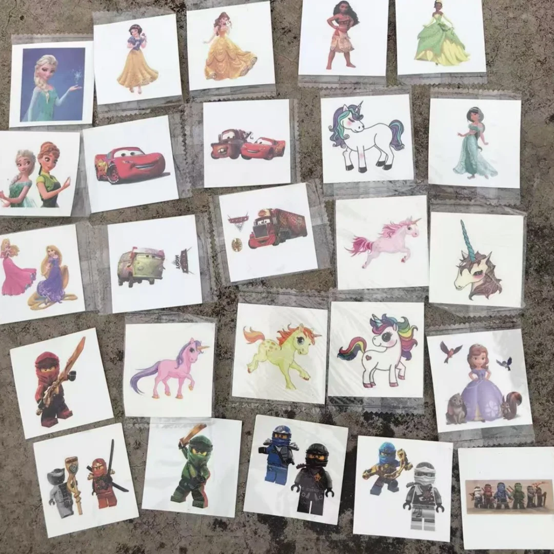 

MINISO Cartoon Tattoo Stickers Kids Party Dressing Toys Summer Beauty Children Tattoo Stickers Princess Cars Unicorn Stickers