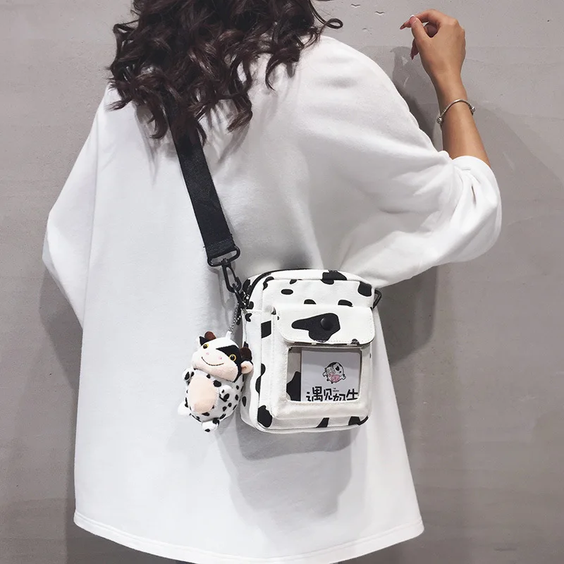 Cute Cow Mini Shoulder Crossbody Bag for Women 2022 Kawaii Canvas Female Student Small Messenger Korean Fashion Phone Bag Purses