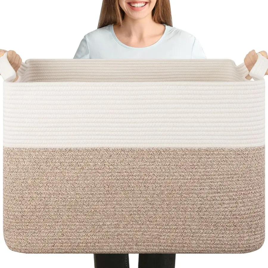 

Supre Large Blanket Basket for Clothes, Towels, Pillows, 108L Cotton Rope Storage Basket for Living Room, Woven Toy Storage for