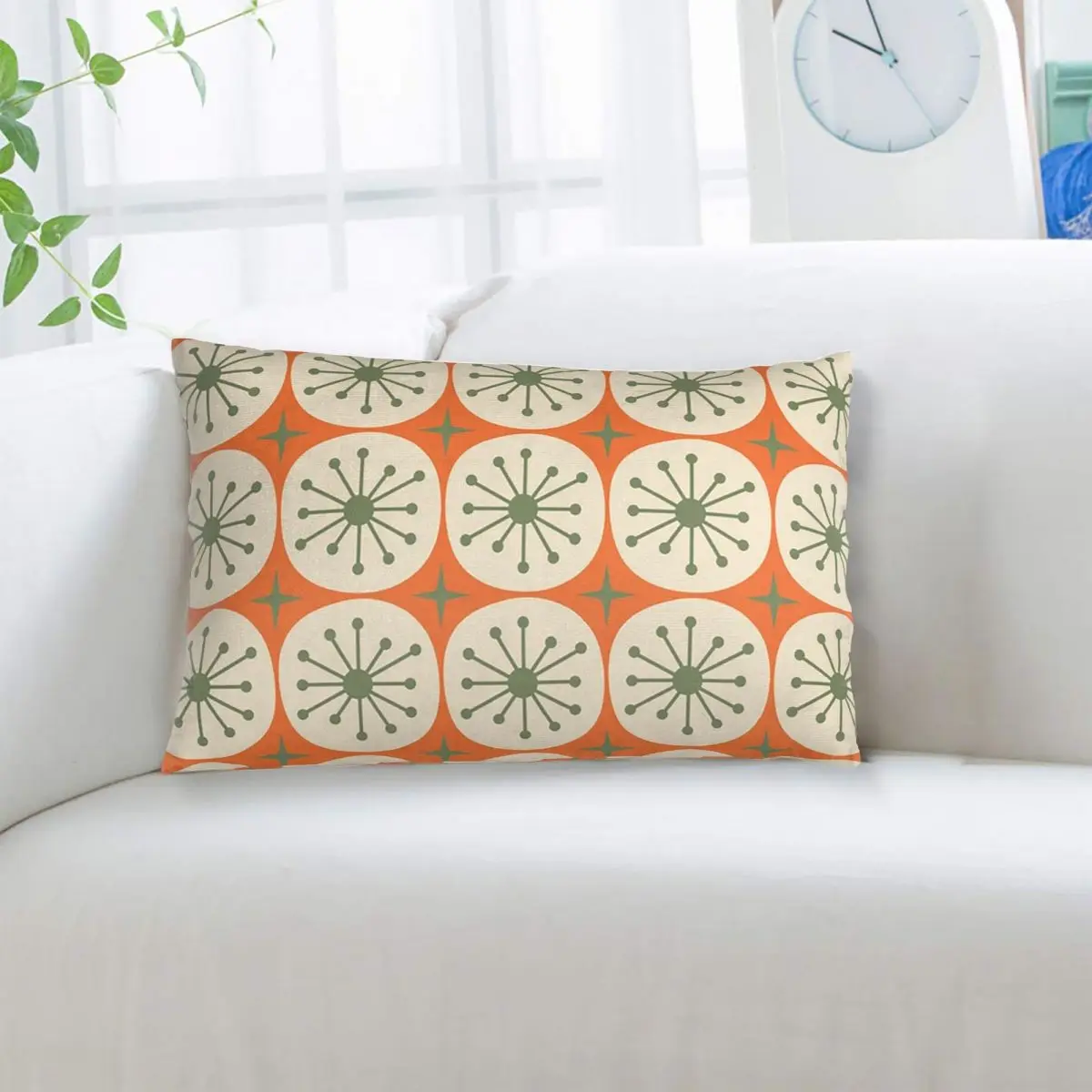 Mid Century Modern Atomic Dots And Stars Olive Green Beige Rectangle Pillowcase Cushion Cover Decor Bedroom Bed Throw Pillow
