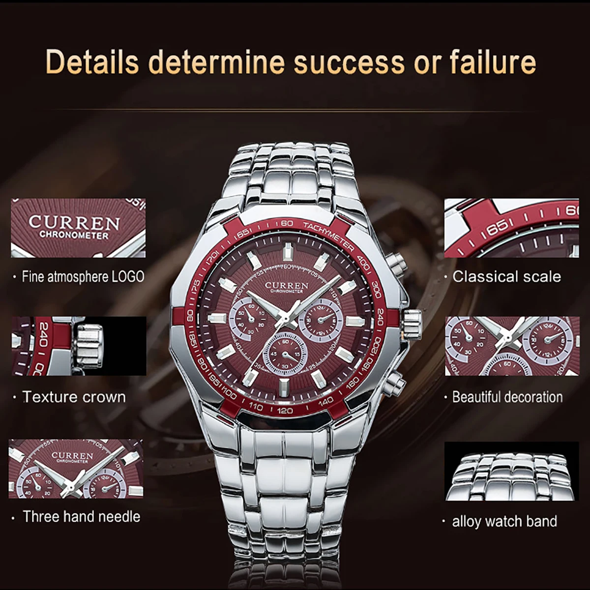 Quartz Watch For Men Fashion Stainless Steel Wristwatch Business fashion men's precision quartz watch three-eye fake wristwatch image 2