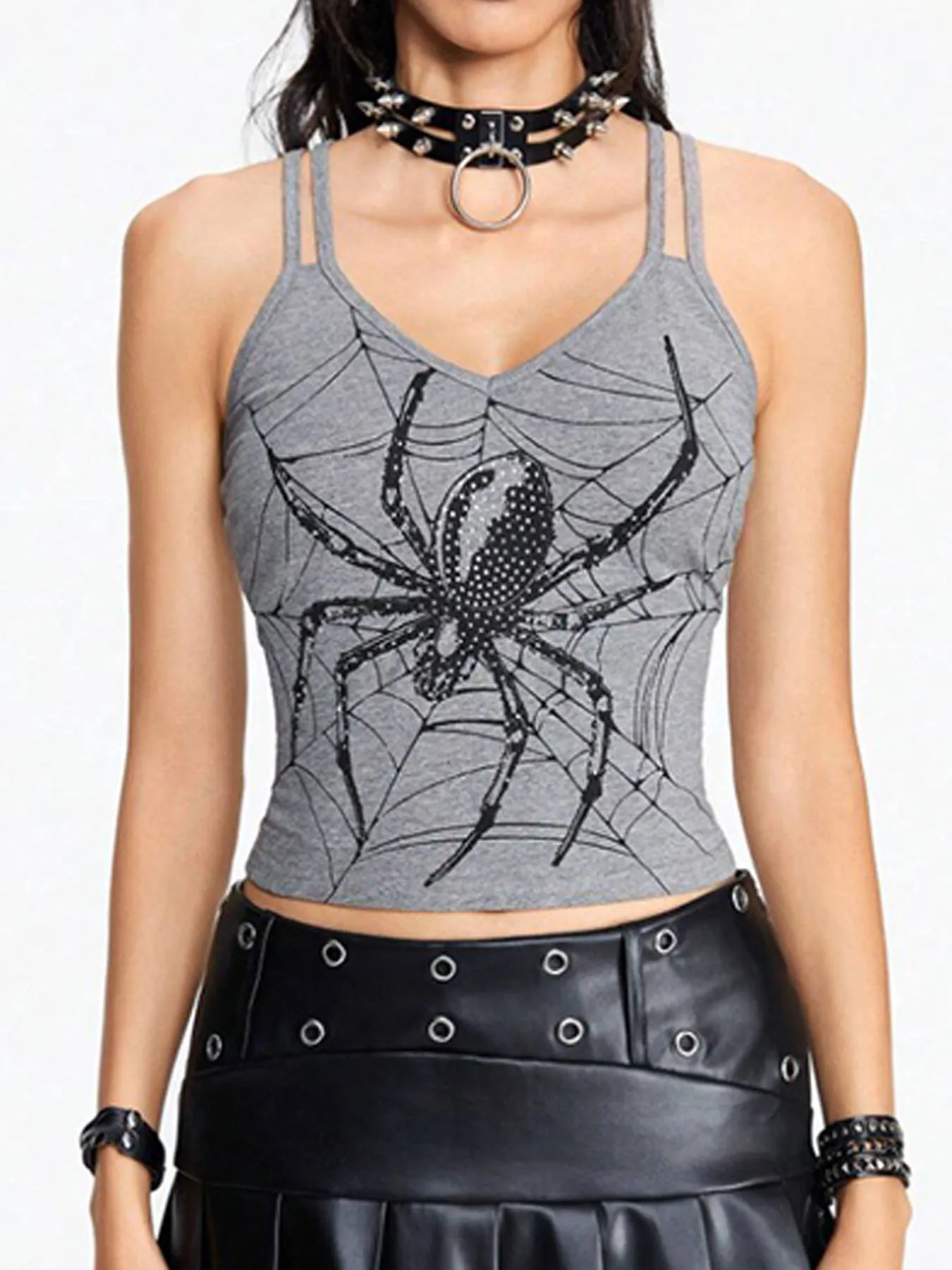 2025 new design printed spider European and American suspender spicy girl punk goth street fashion Y2K vest American style