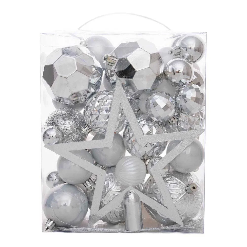 Electroplated 50 Piece Christmas Ball Set with Tree Top Star Ornament for Holiday Tree Wreath and Table Decorations