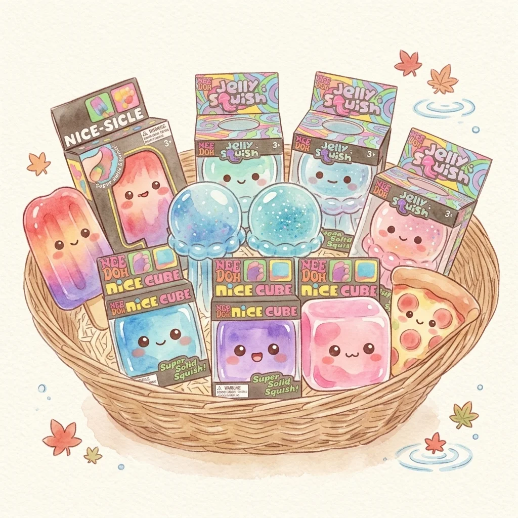Schylling NeeDoh Nice Cube & Nice-Sicle Squishy Fidget Toys – Sensory Stress Relief Squeeze Toys for Kids & Adults, Calm & Focus Desk Toys