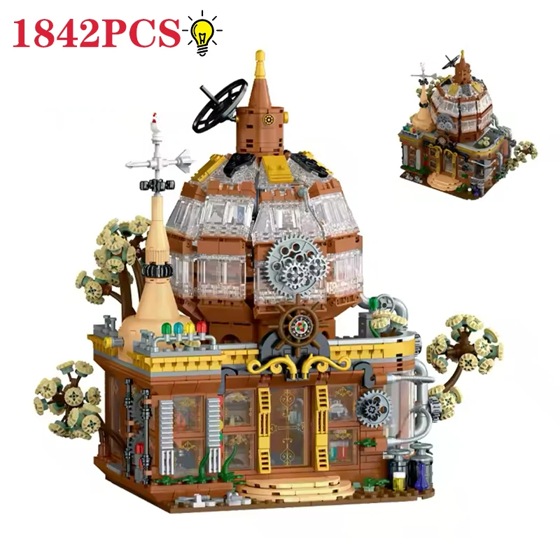 

1842PCS Steampunk Magic Store Building Blocks City Street Scene Creative MOC Bricks Model Set With Light Kids DIY Toys Gifts