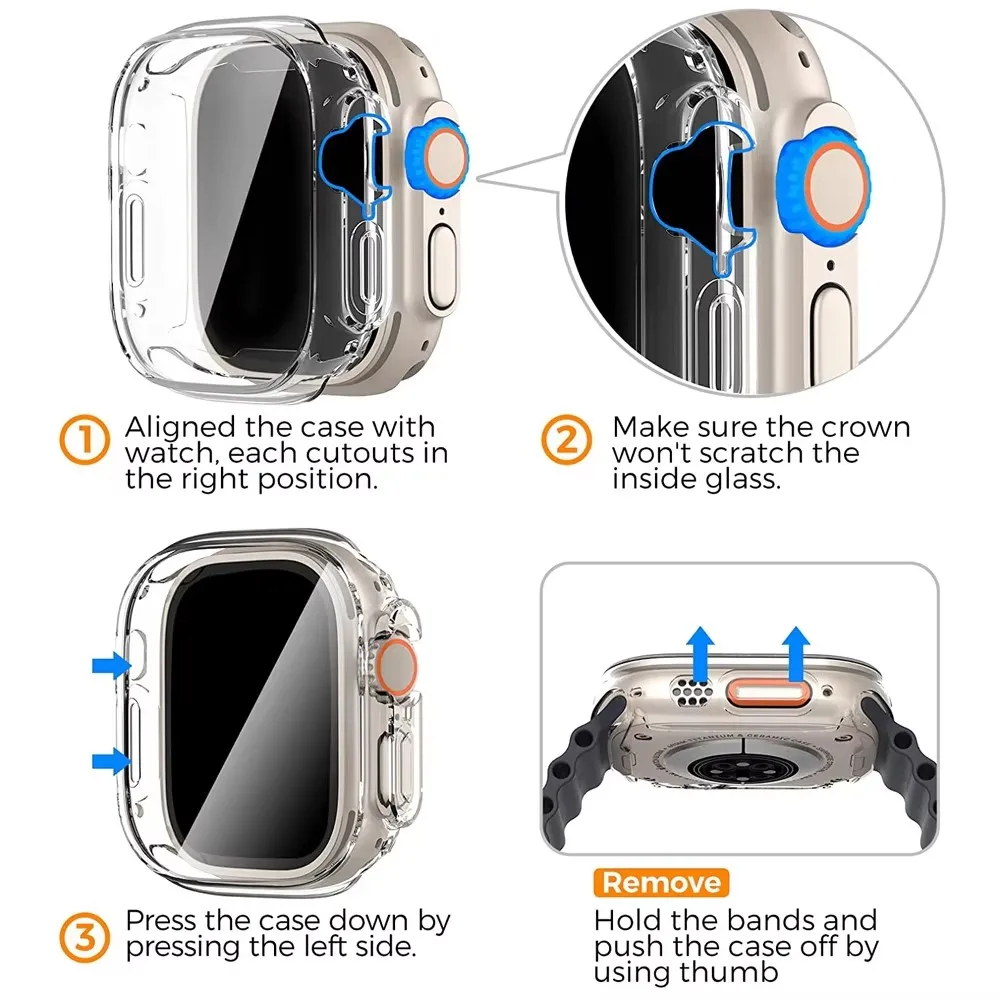 Custodia protettiva completamente morbida 360 per Apple Watch Ultra 2 49mm TPU protezione schermo paraurti per iWatch Series 9/7/8 41mm 45mm Cover