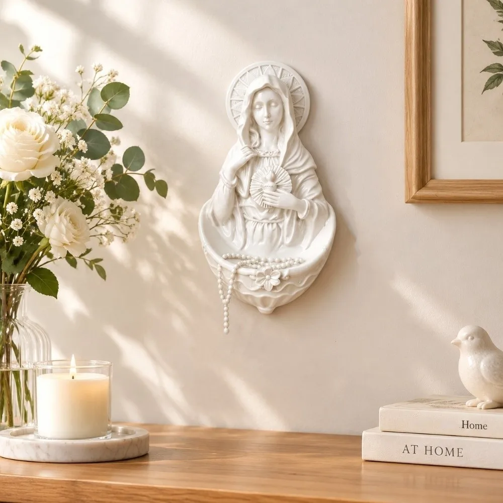 Decorative Mother Virgin Mary Figurine Wall-mounted Religious Our Lady of Grace Statue Storage Rack Nordic Style